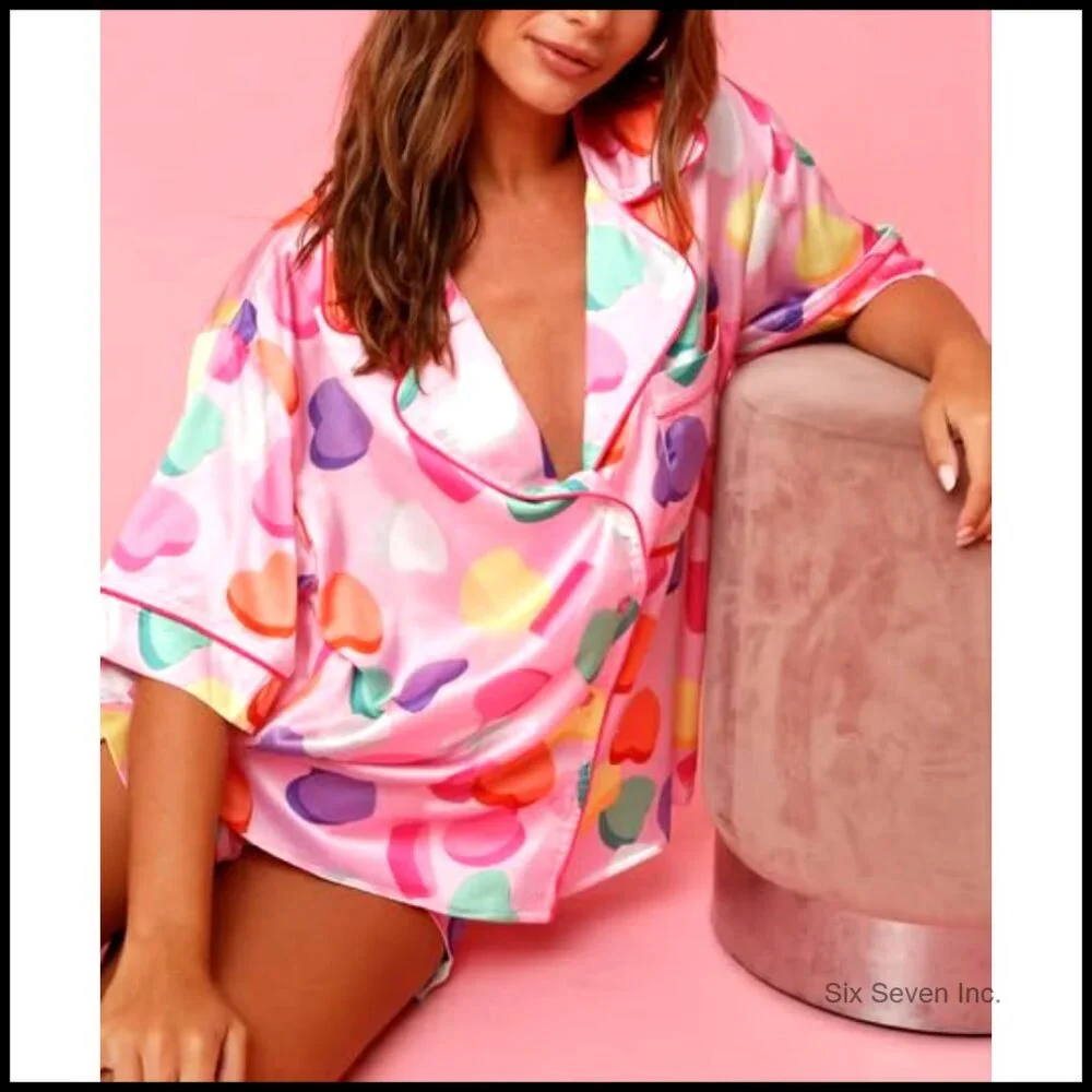 Cotton Blend Pajama Set with Short Sleeve Shirt and Matching Shorts